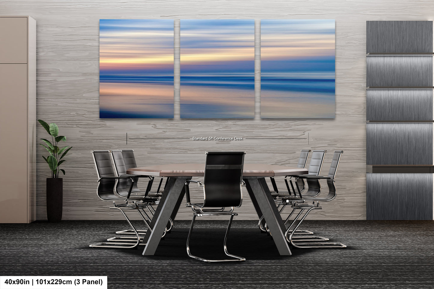 a dining room table with chairs and a painting on the wall