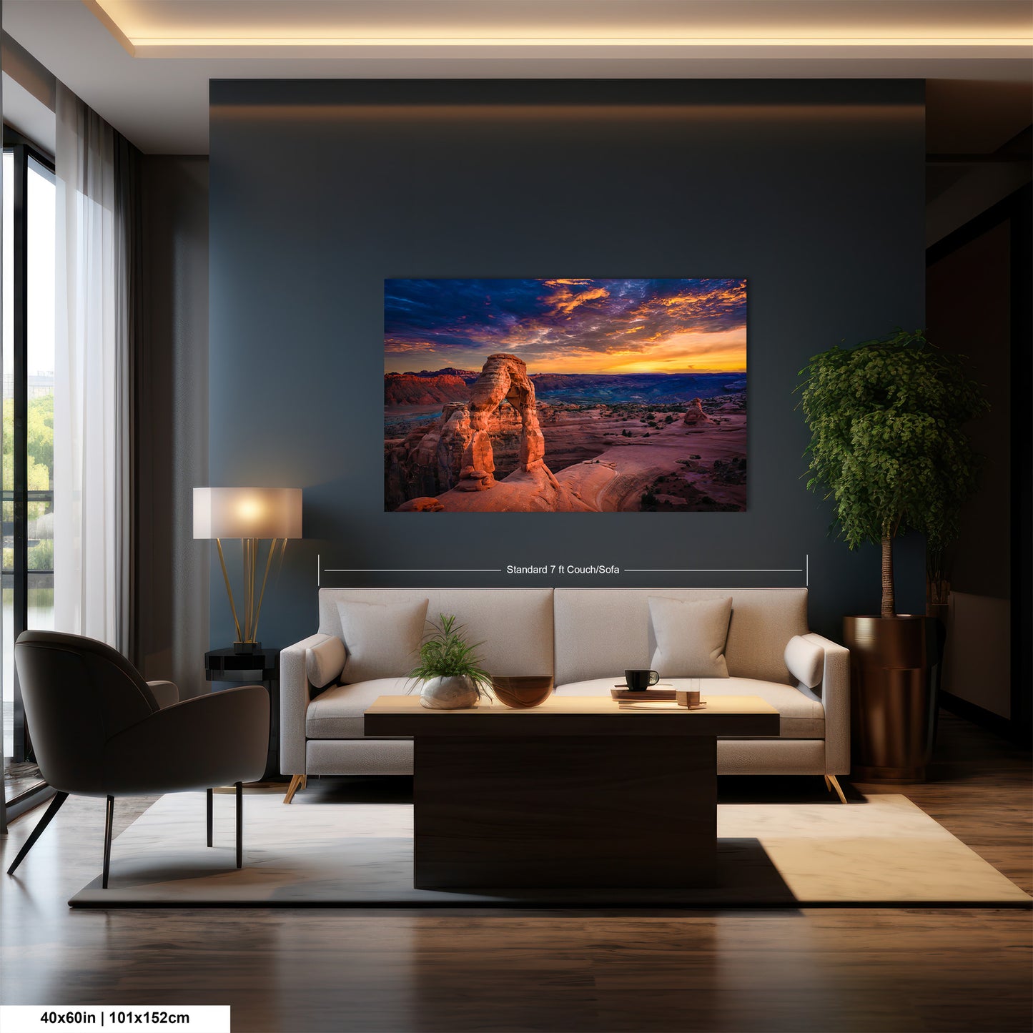 a living room filled with furniture and a painting on the wall
