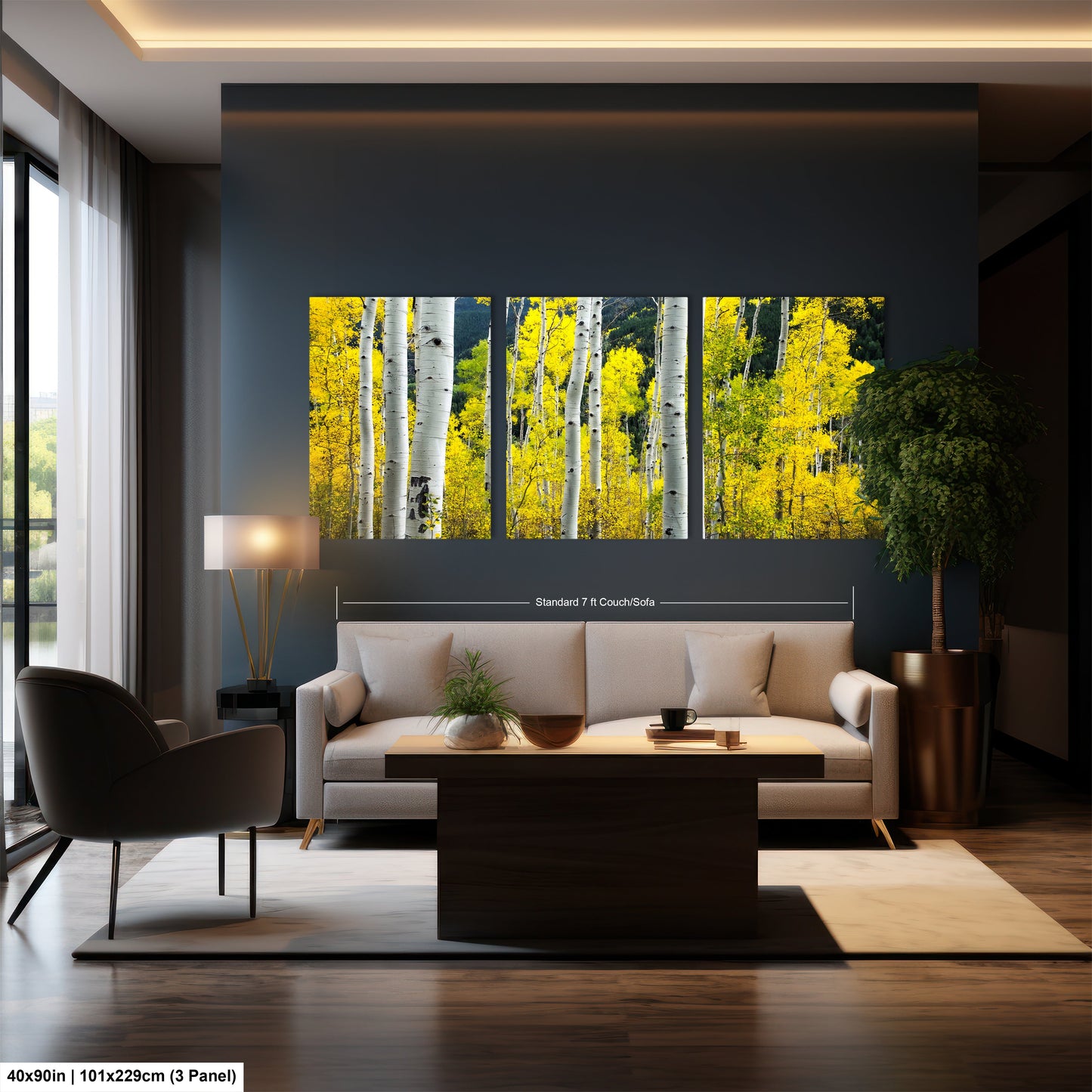 a living room filled with furniture and a painting on the wall