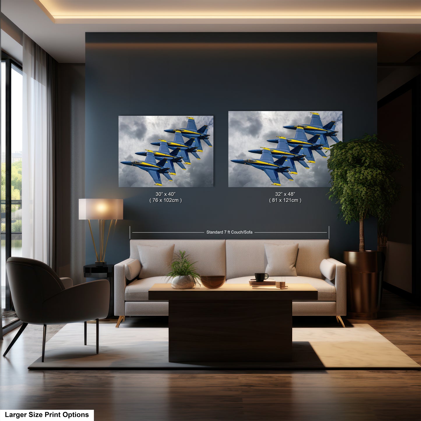 a living room filled with furniture and a painting on the wall