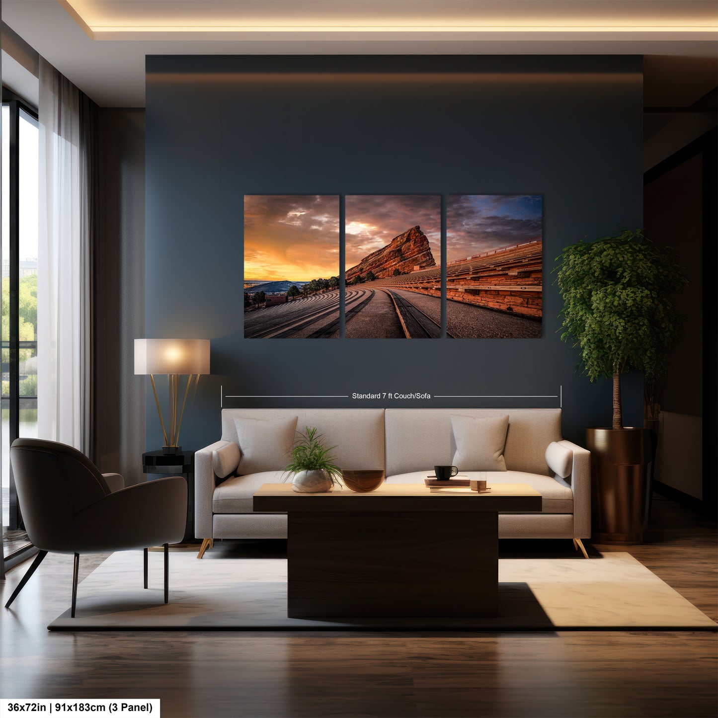a living room with a couch and a painting on the wall