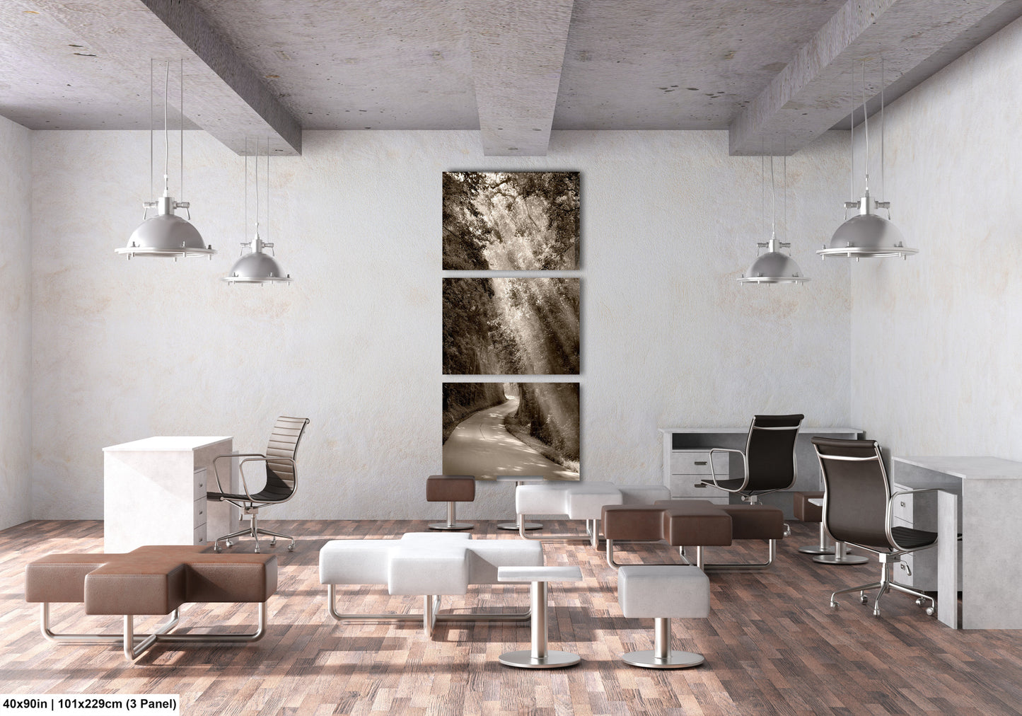 a room with a lot of chairs and a desk