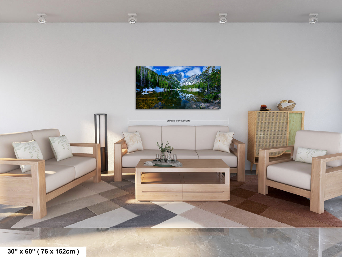 a living room filled with furniture and a painting on the wall
