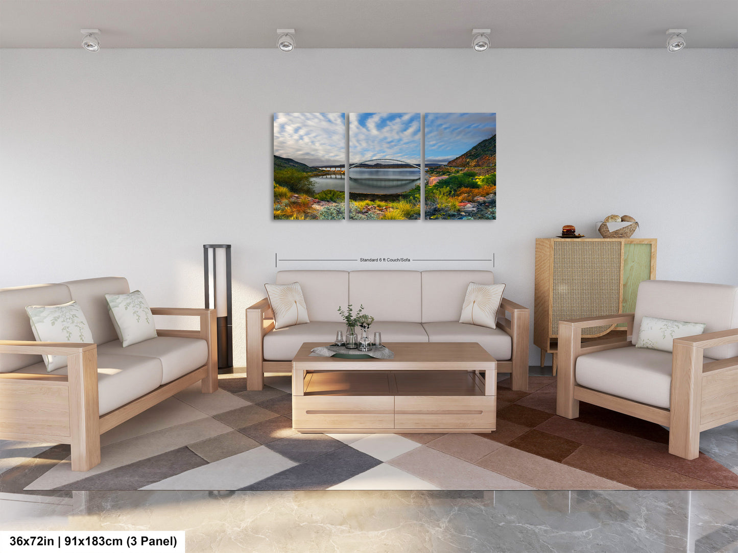 a living room filled with furniture and a painting on the wall