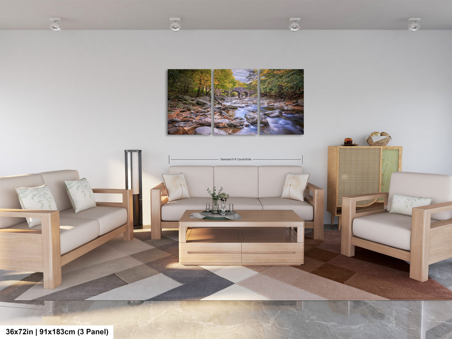 a living room filled with furniture and a painting on the wall
