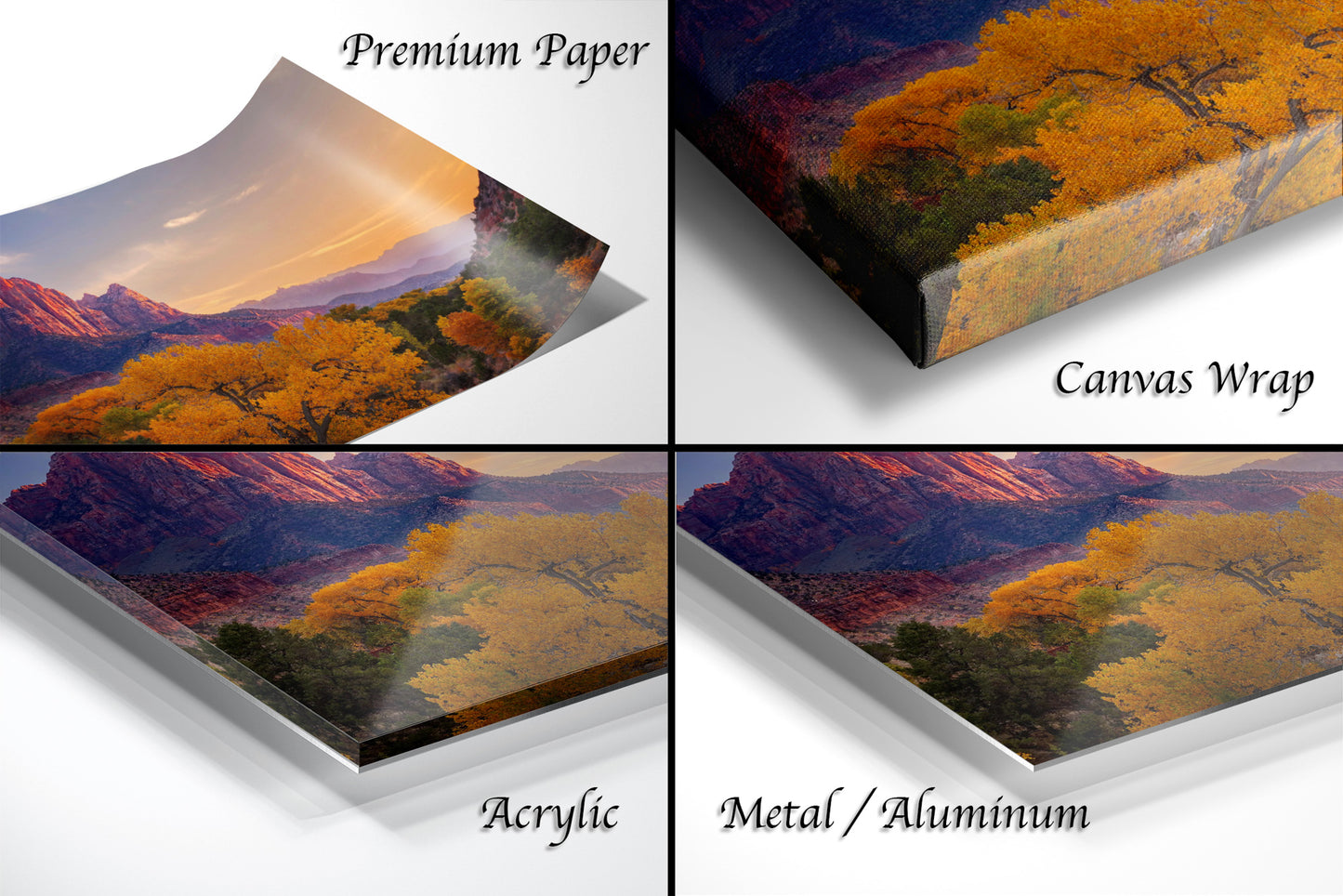 a series of four photos of a mountain range