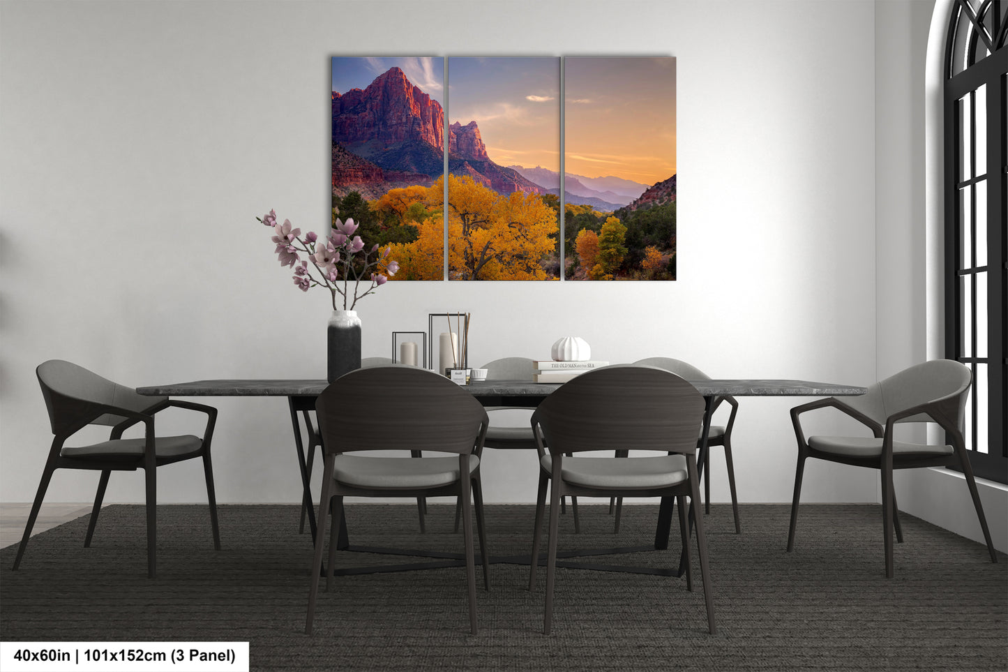 a dining room with a table and chairs