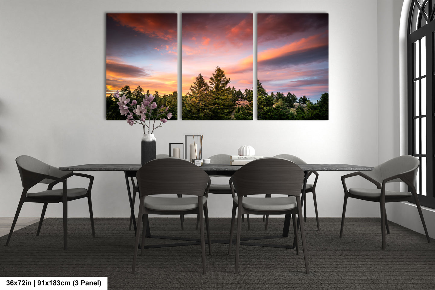 a dining room with a table and chairs