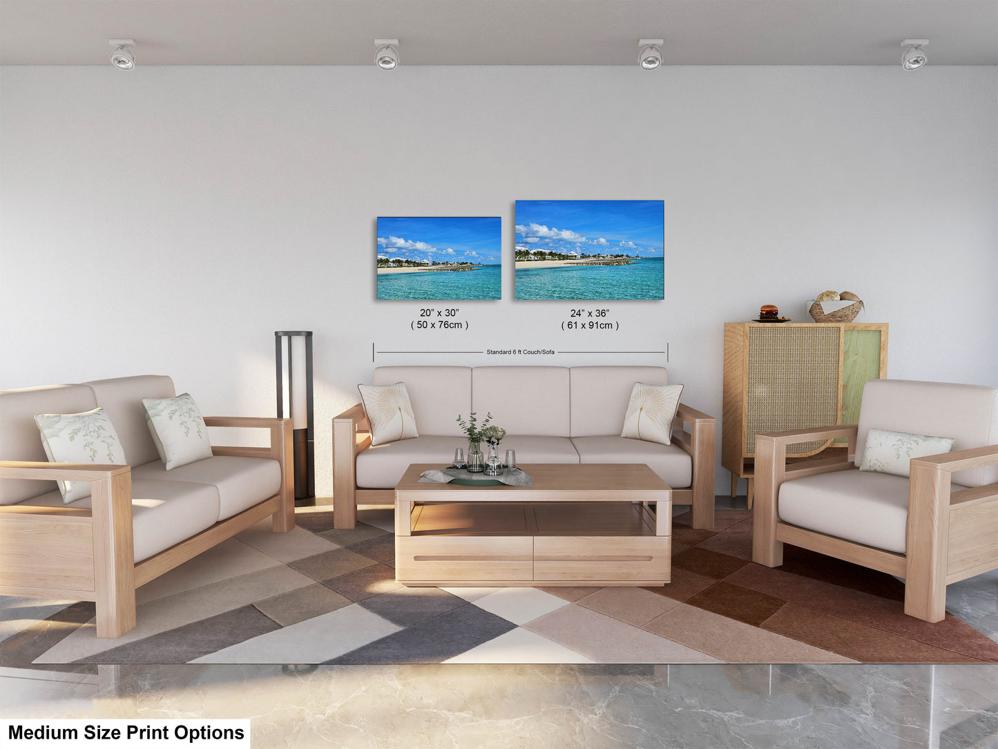 a living room filled with furniture and a painting on the wall