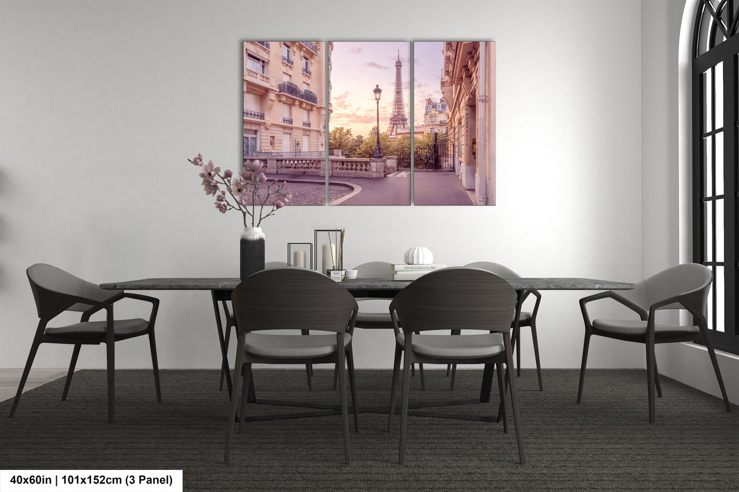 a dining room with a table and chairs