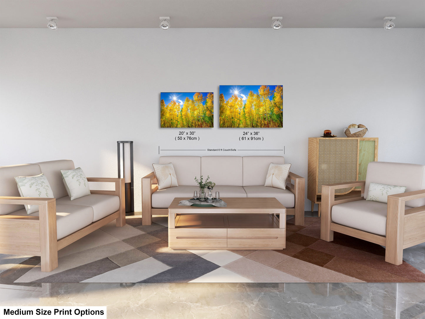 a living room filled with furniture and a painting on the wall