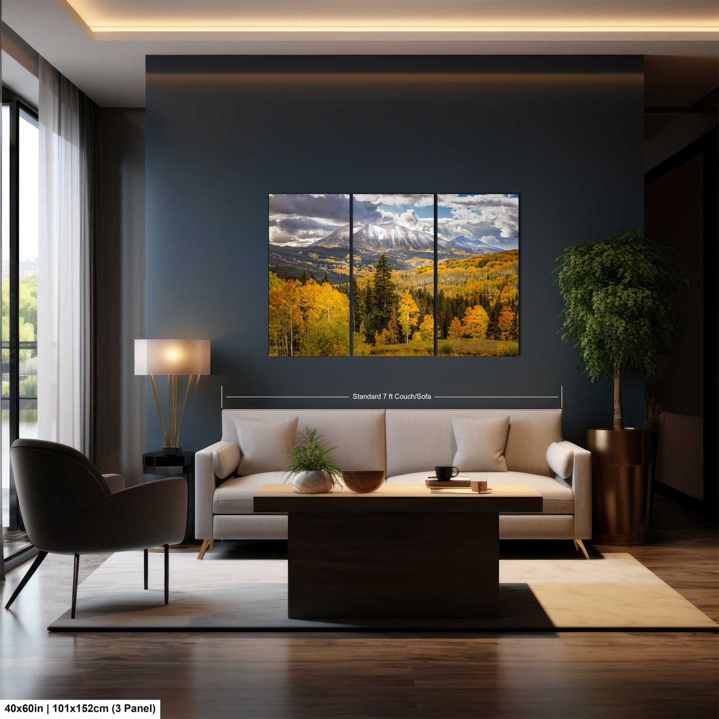 a living room filled with furniture and a painting on the wall