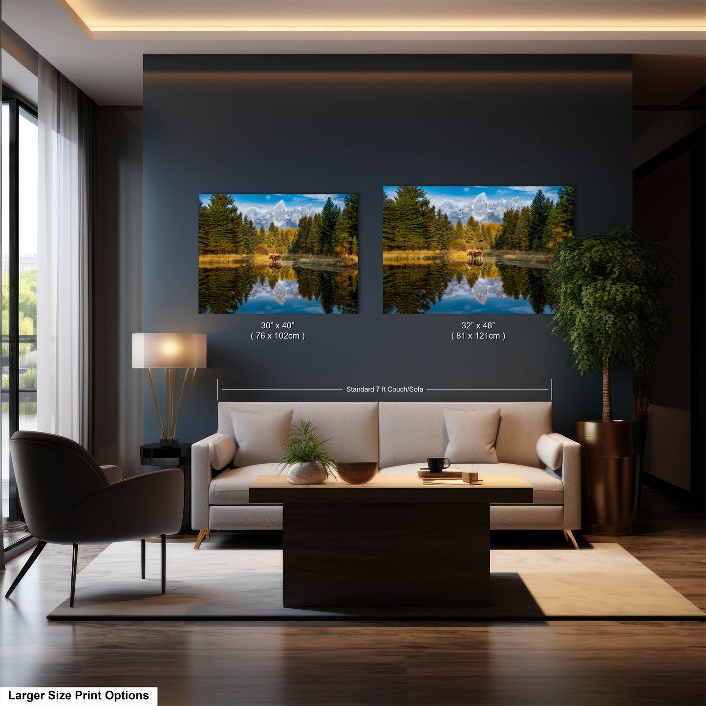 a living room filled with furniture and a painting on the wall