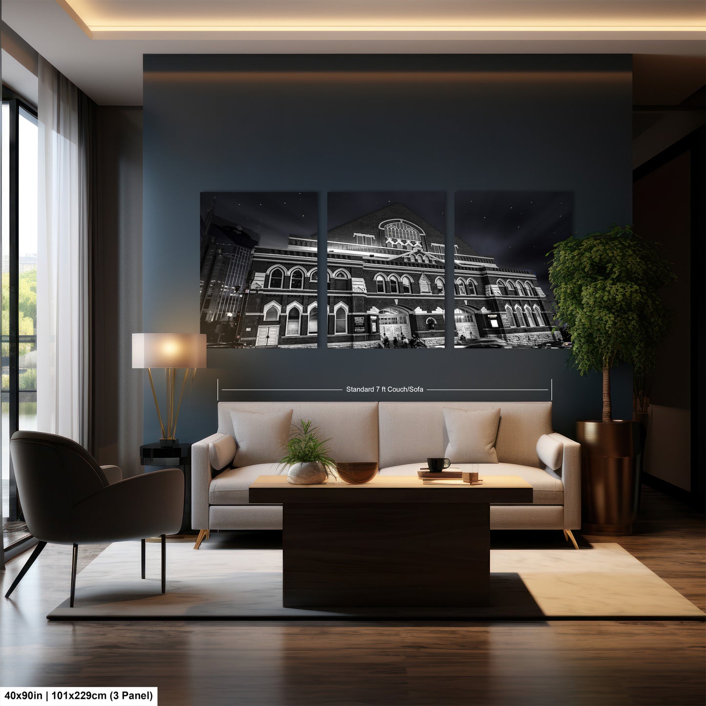 a living room with a couch a chair and a table