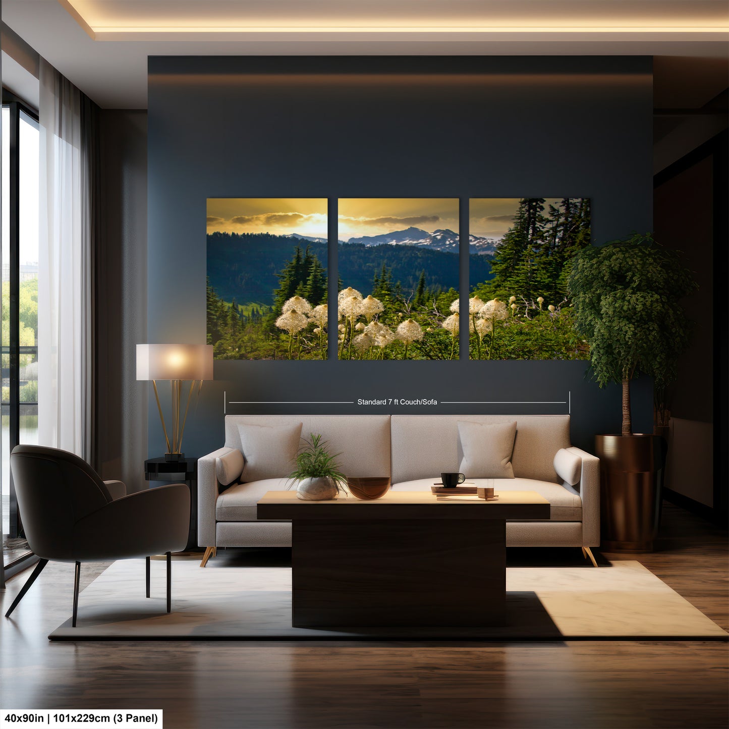 a living room filled with furniture and a painting on the wall