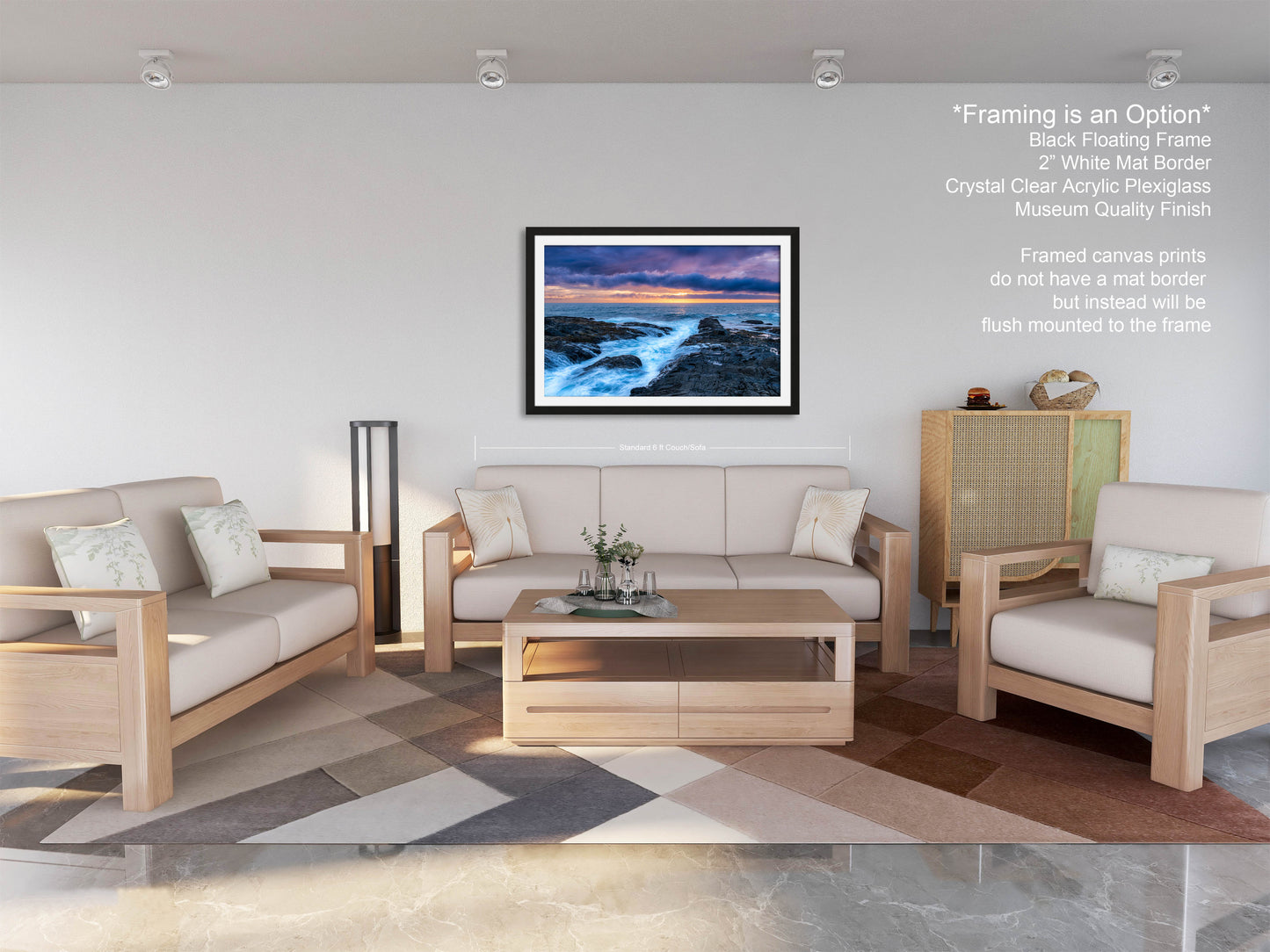 a living room filled with furniture and a painting on the wall