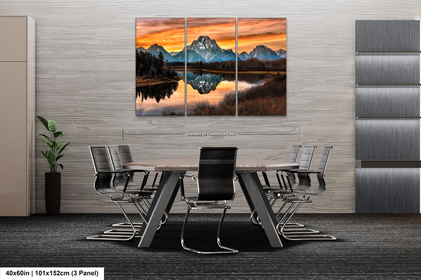 a dining room table with chairs and a painting on the wall