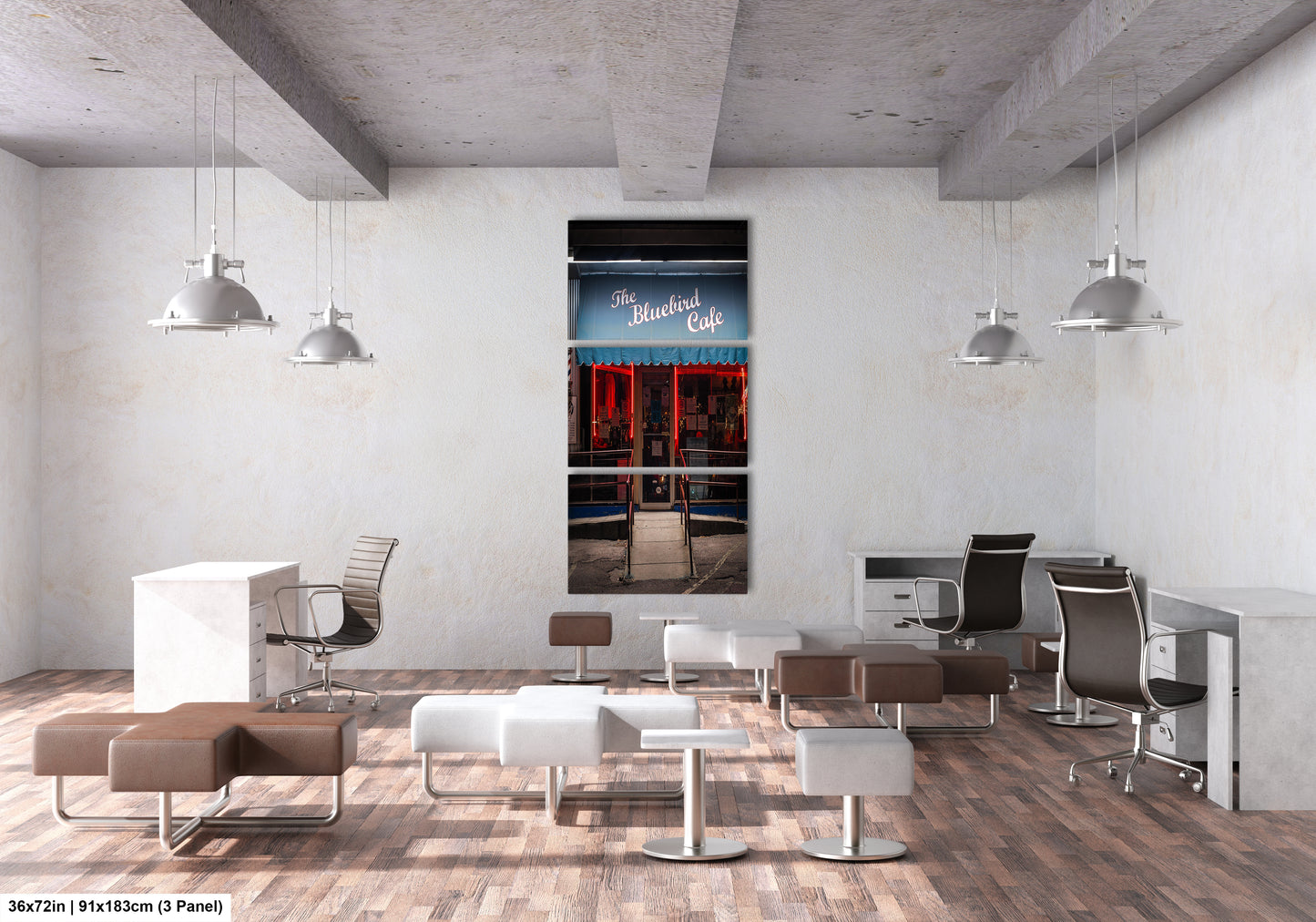 a room filled with lots of white chairs and desks