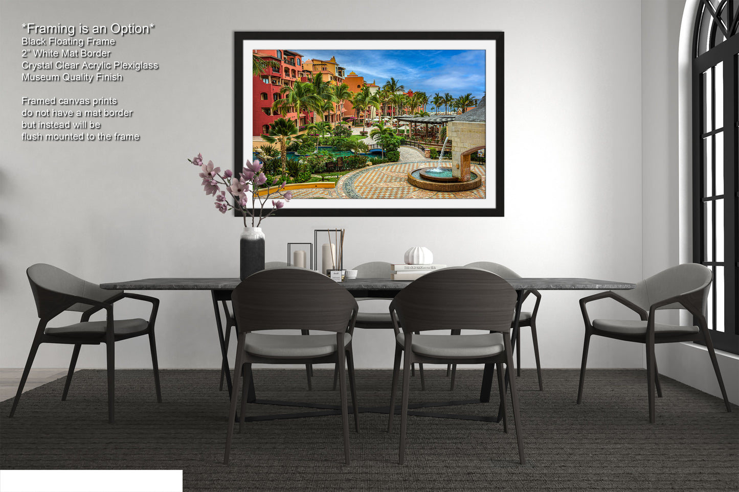 a picture of a dining room with a table and chairs