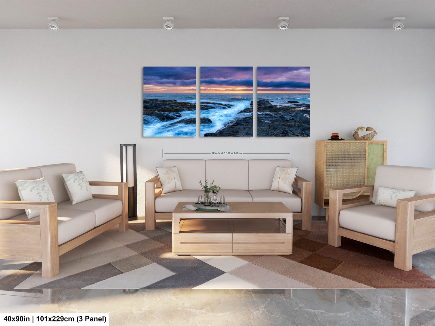 a living room filled with furniture and a painting on the wall