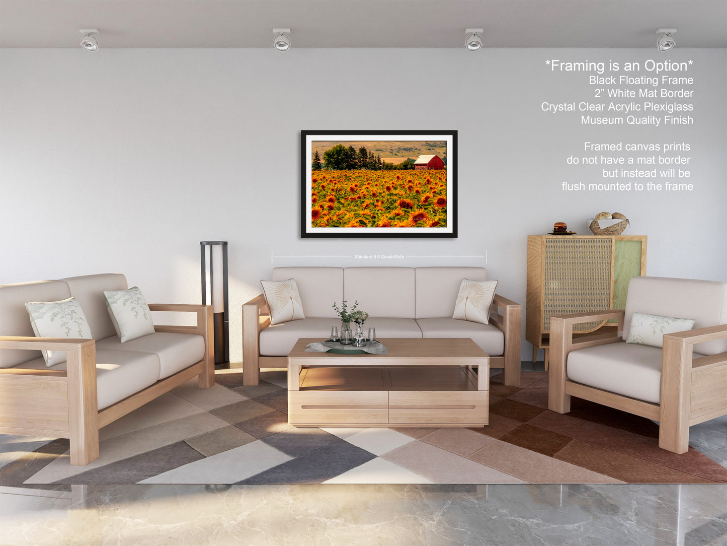 a living room filled with furniture and a painting on the wall
