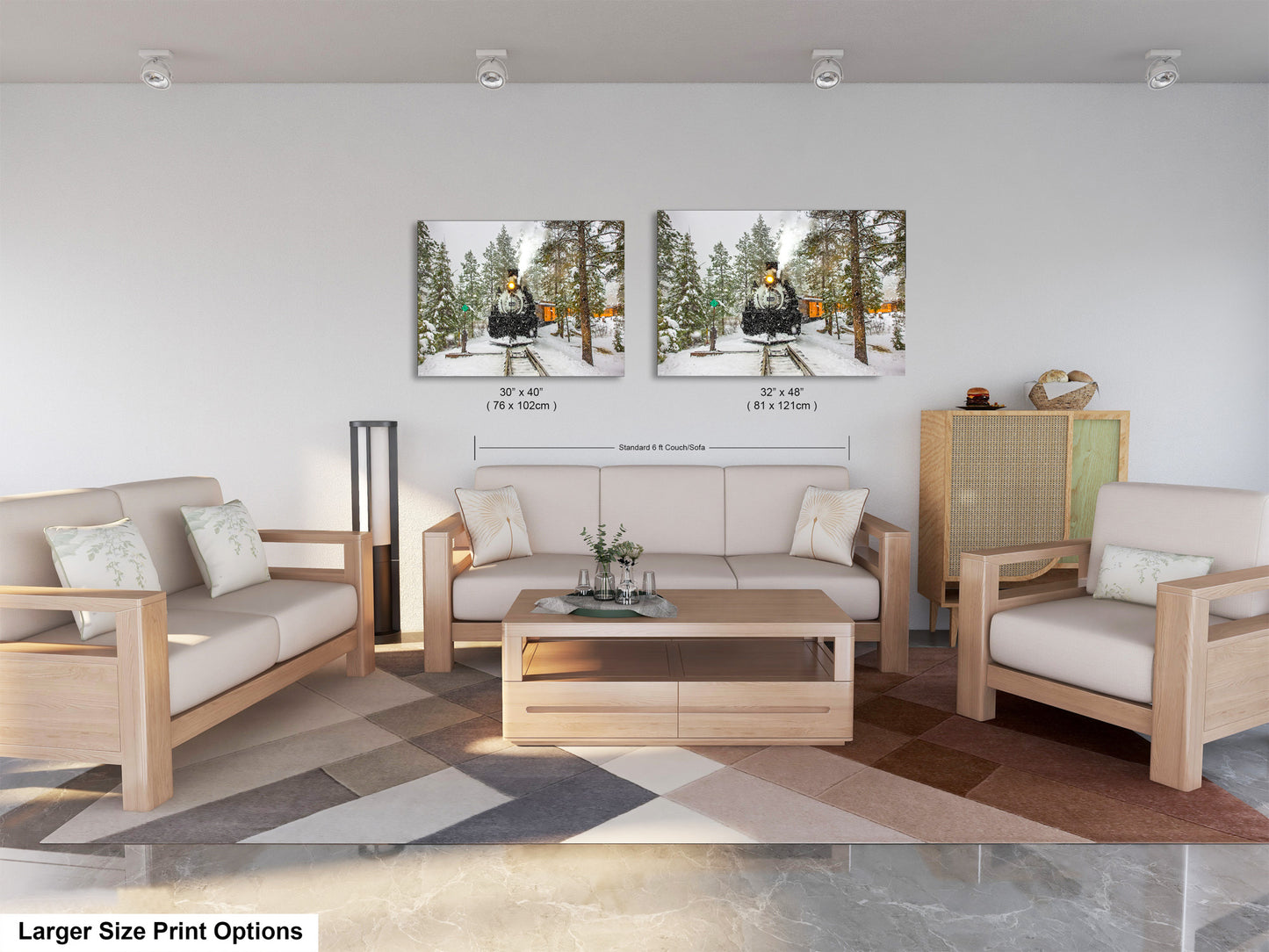 a living room filled with furniture and a painting on the wall