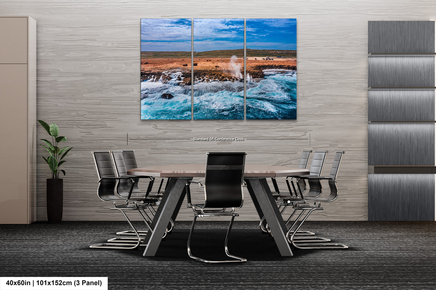a dining room table with chairs and a painting on the wall