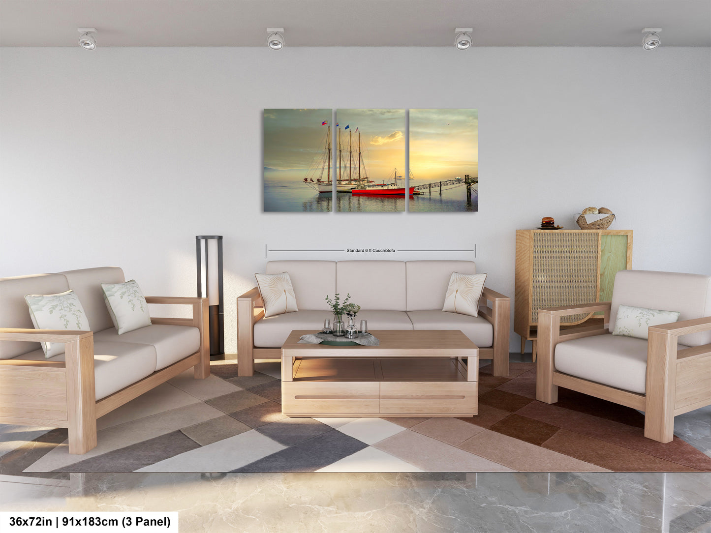 a living room filled with furniture and a painting on the wall