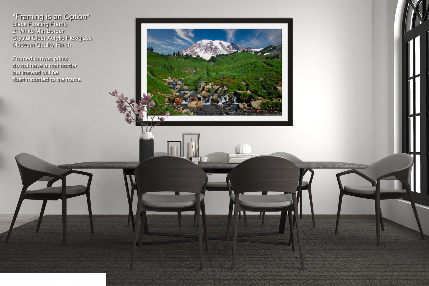 a picture of a dining room with a table and chairs