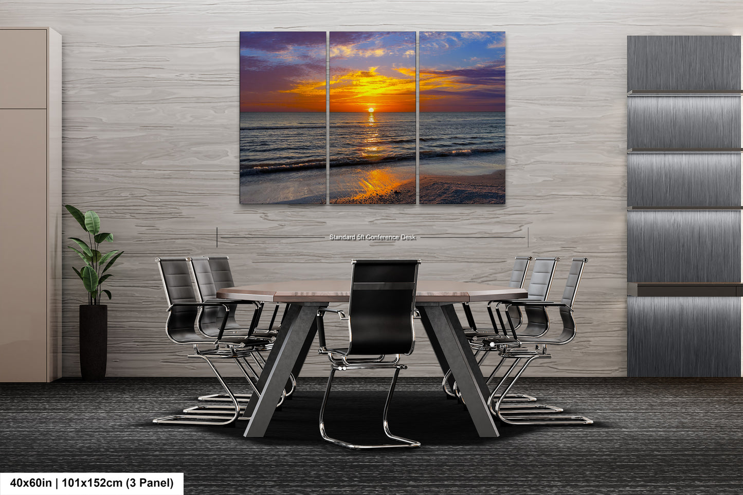 a dining room table with chairs and a painting on the wall