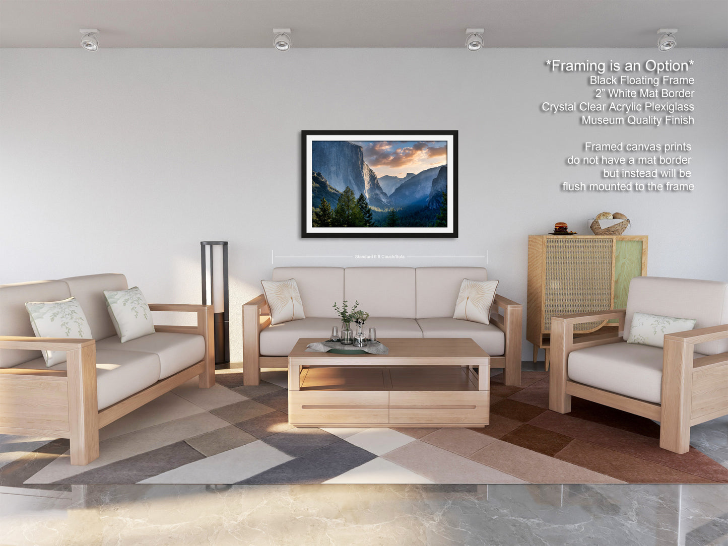 a living room filled with furniture and a painting on the wall