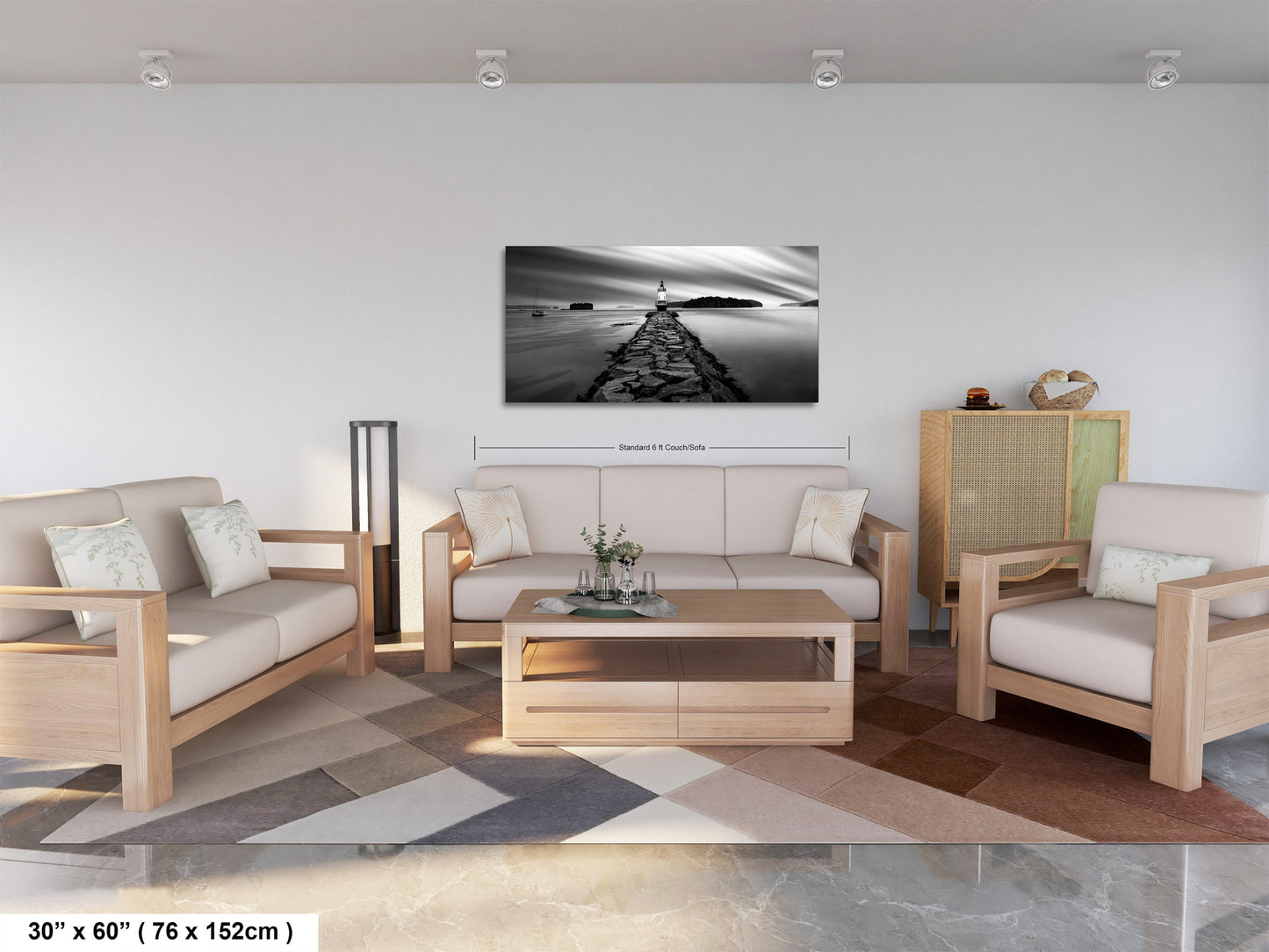 a living room filled with furniture and a painting on the wall
