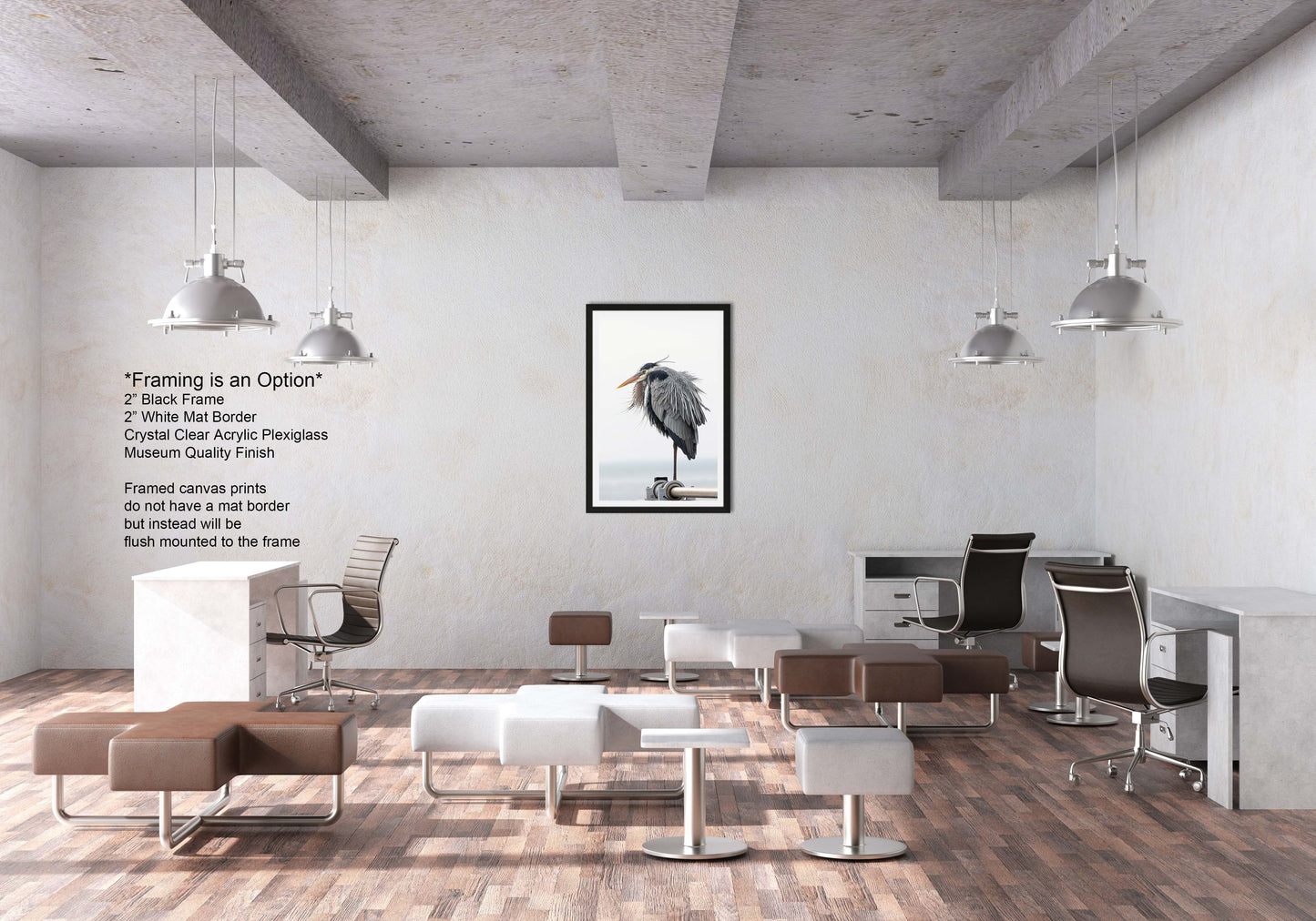 a room with a lot of chairs and a picture on the wall