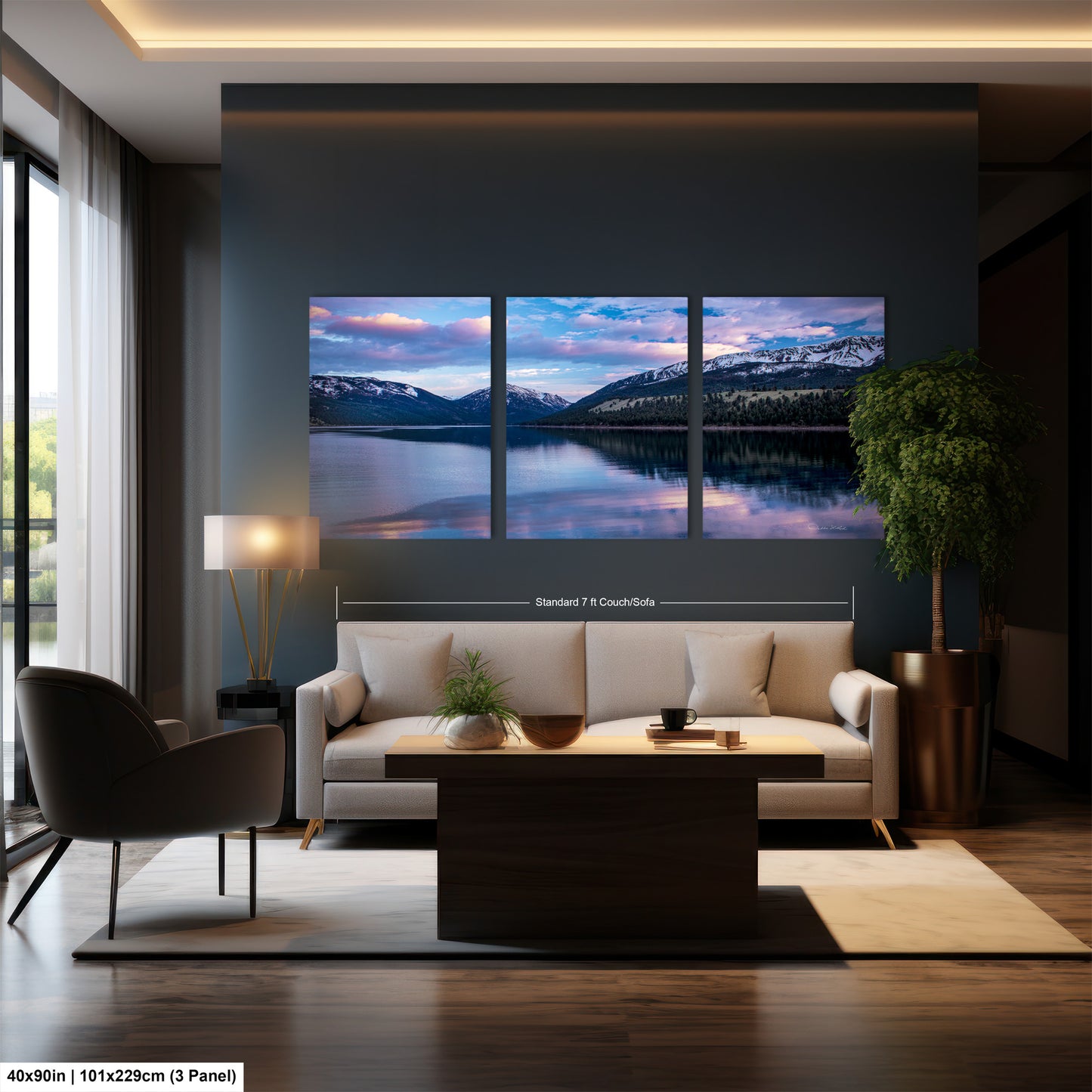 a living room filled with furniture and a painting on the wall
