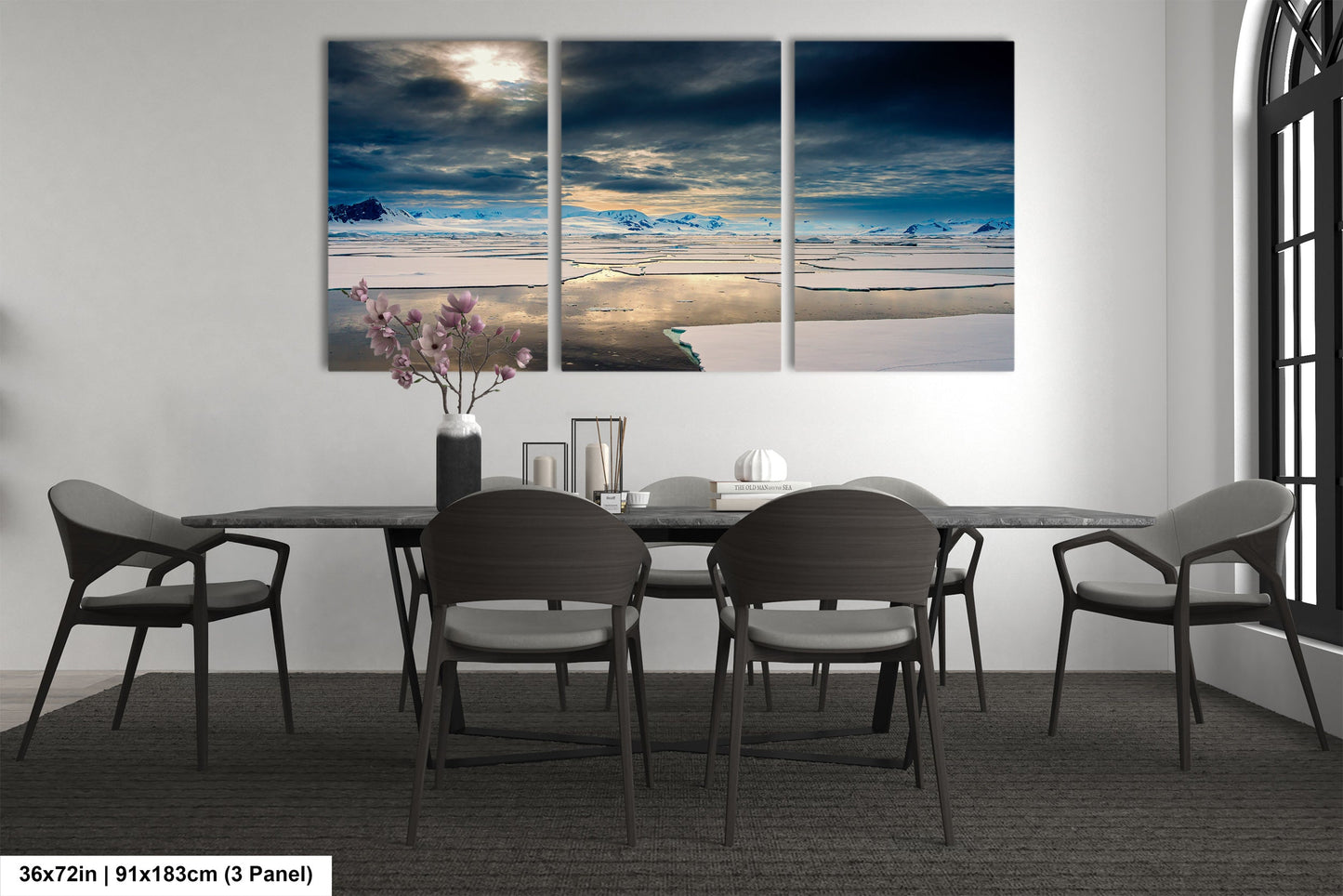 a dining room with a table and chairs