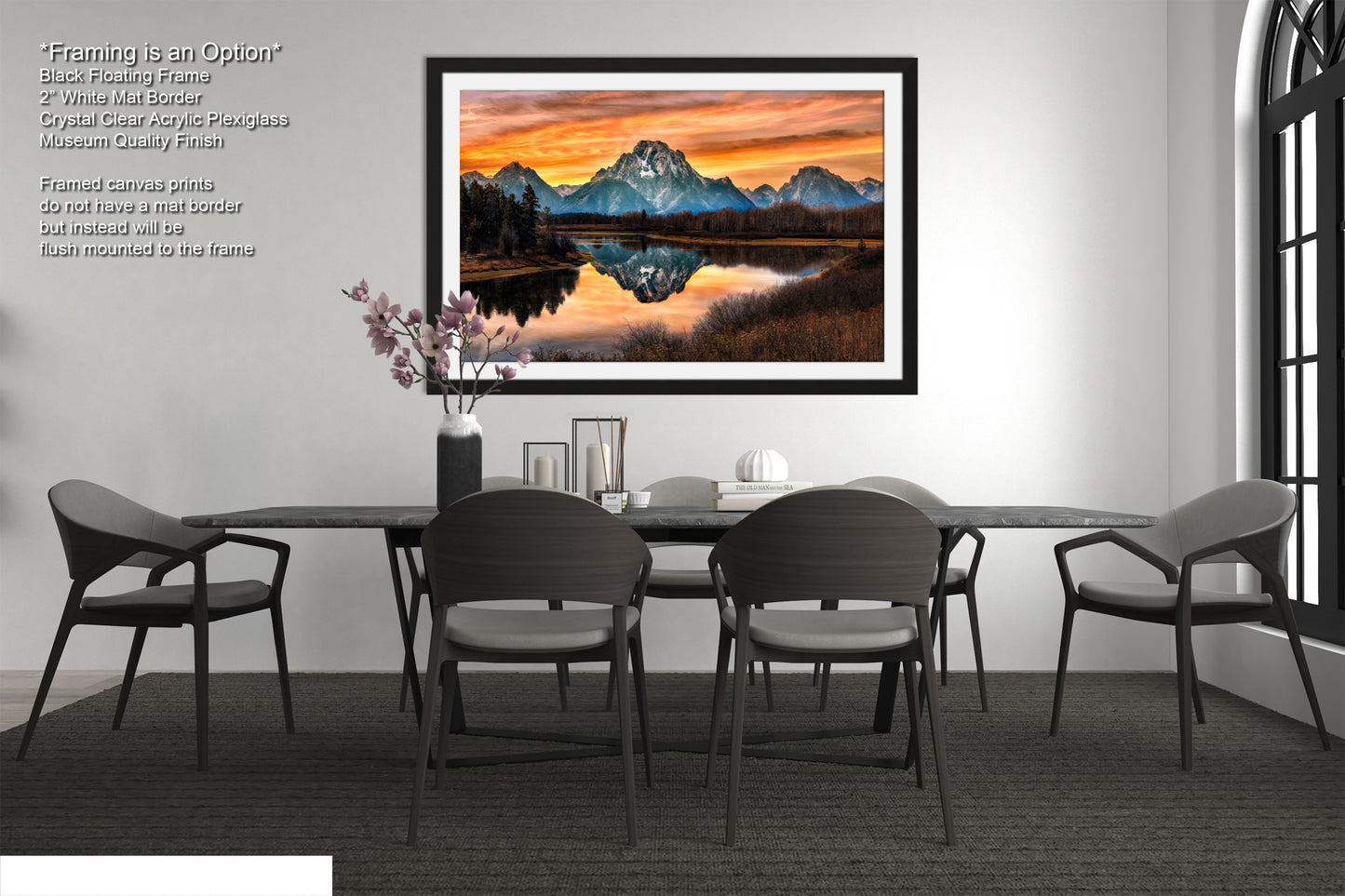 a dining room with a table and chairs