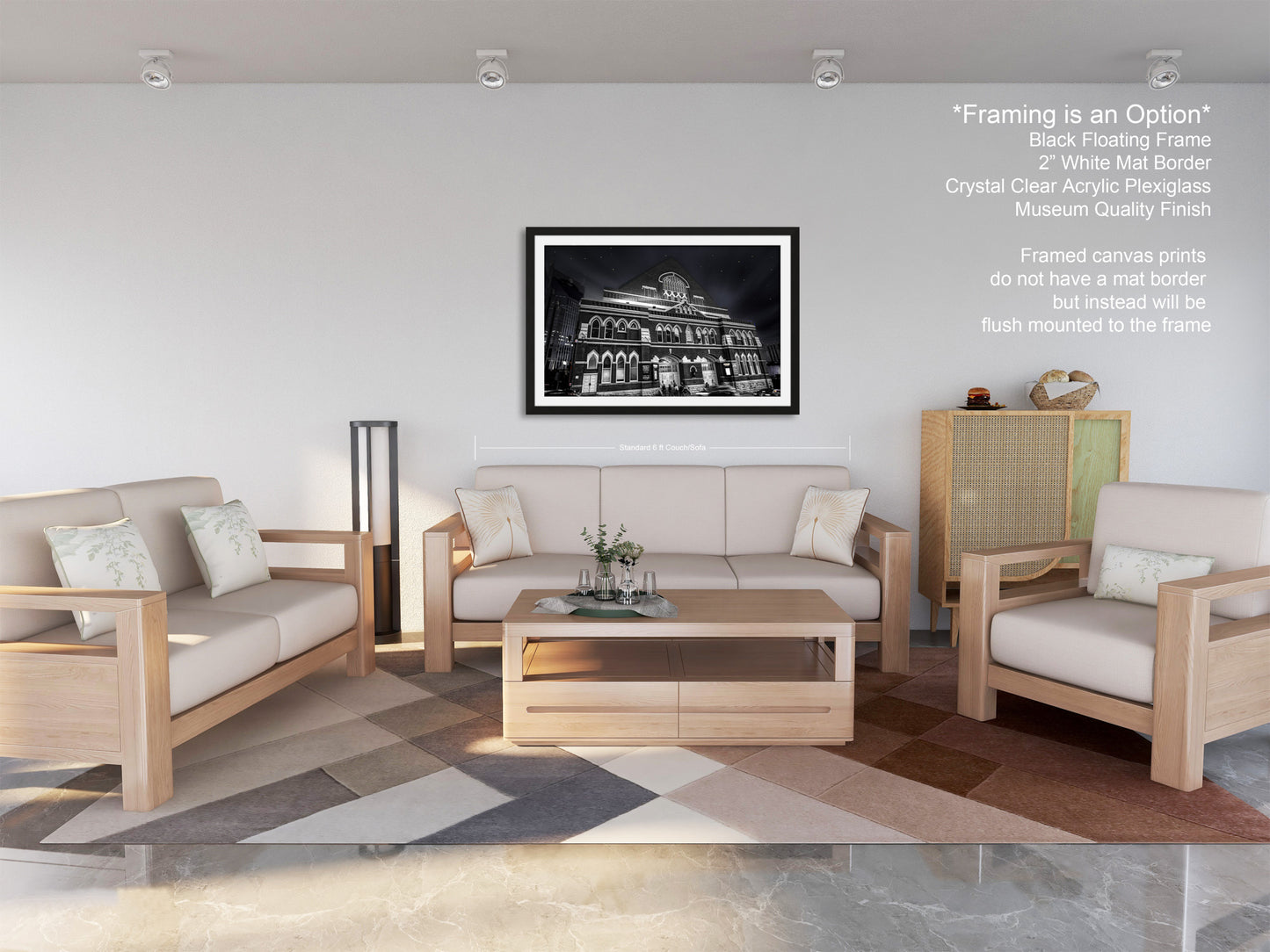 a living room filled with furniture and a painting on the wall