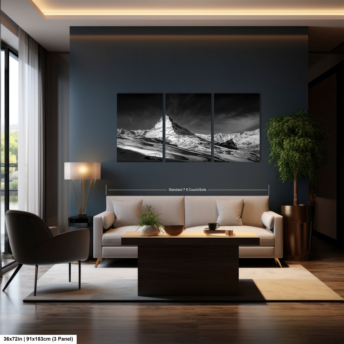 a living room filled with furniture and a painting on the wall
