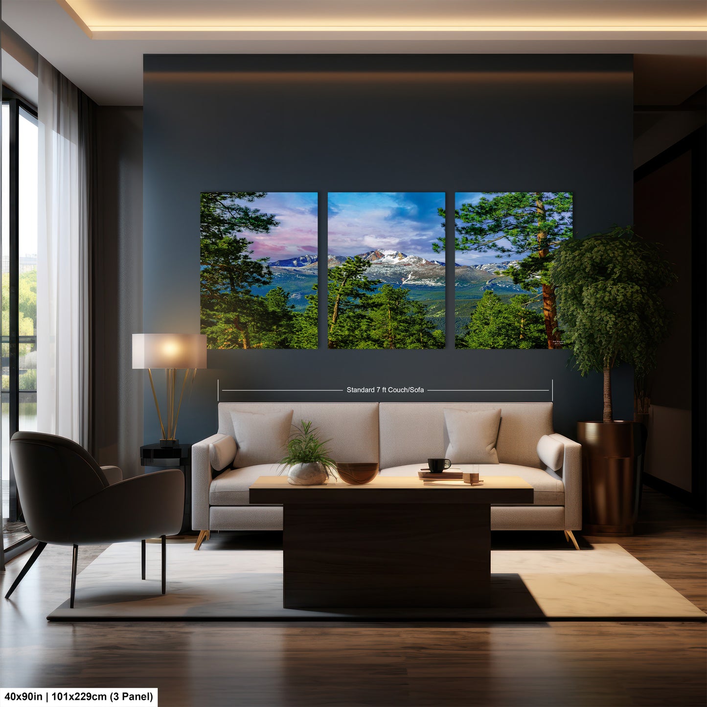 a living room filled with furniture and a painting on the wall