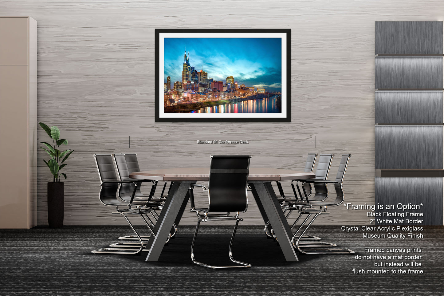a picture of a cityscape in a dining room
