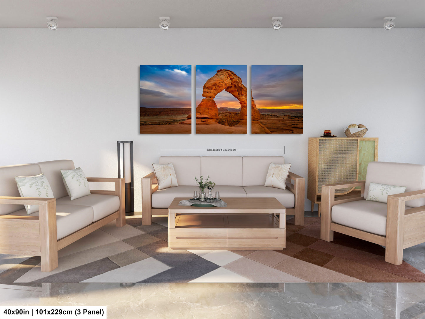 a living room filled with furniture and a painting on the wall