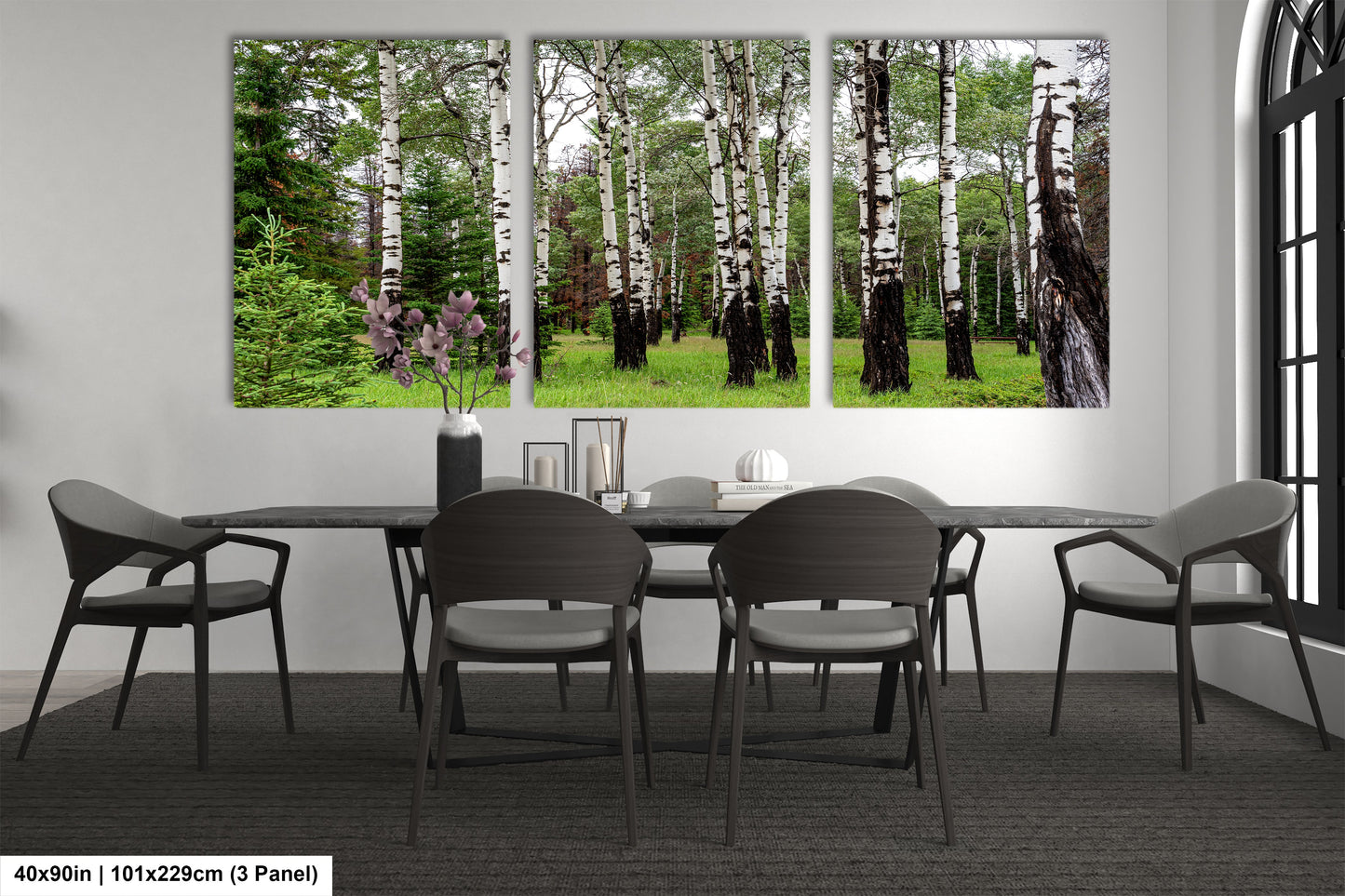 a dining room with a table and chairs