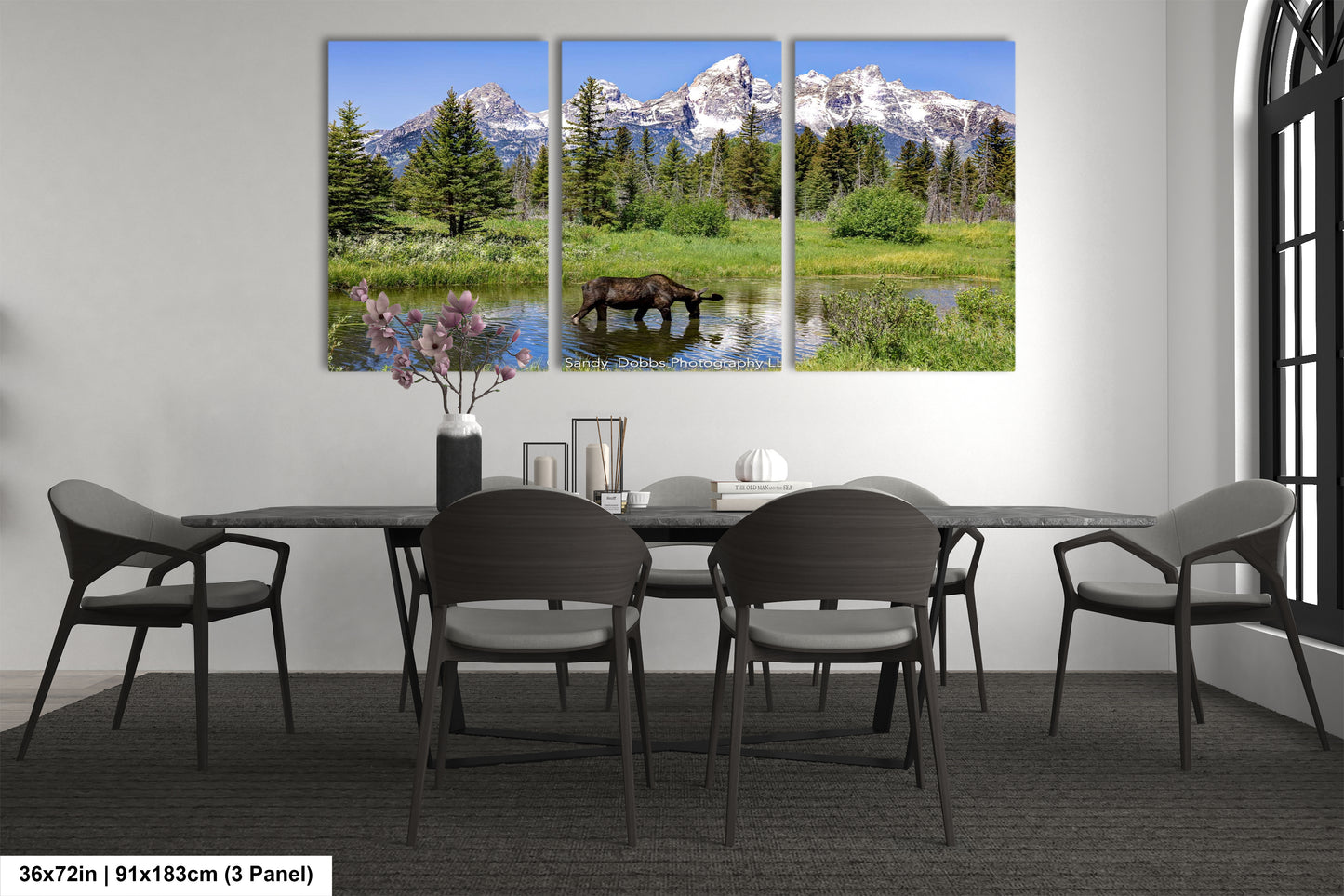 a dining room with a table and chairs