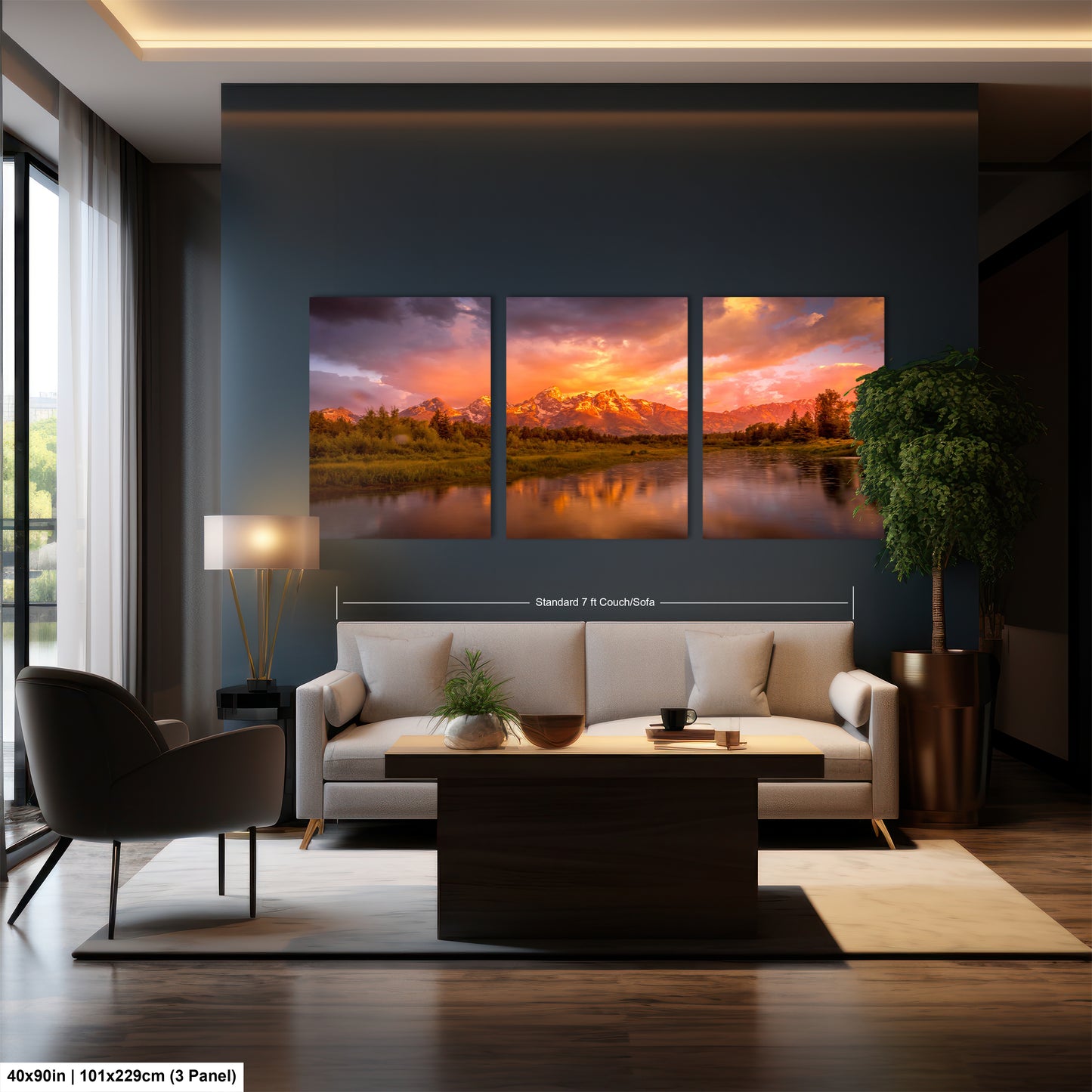 a living room filled with furniture and a painting on the wall