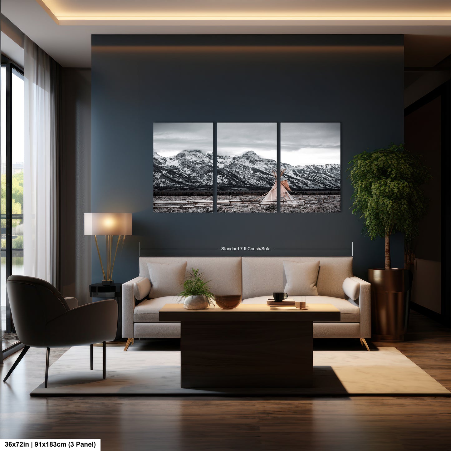 a living room with a couch and a coffee table