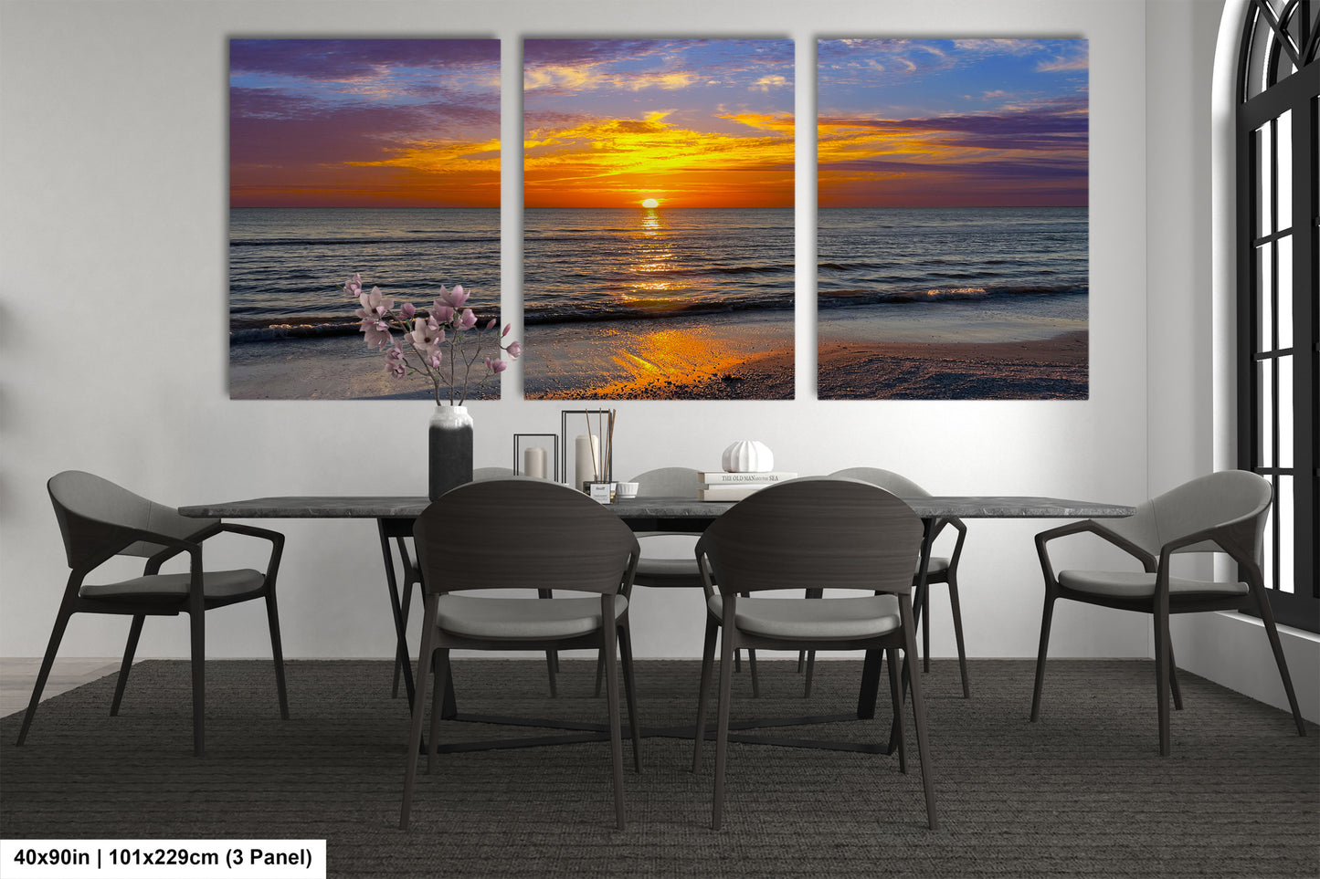a dining room with a table and chairs