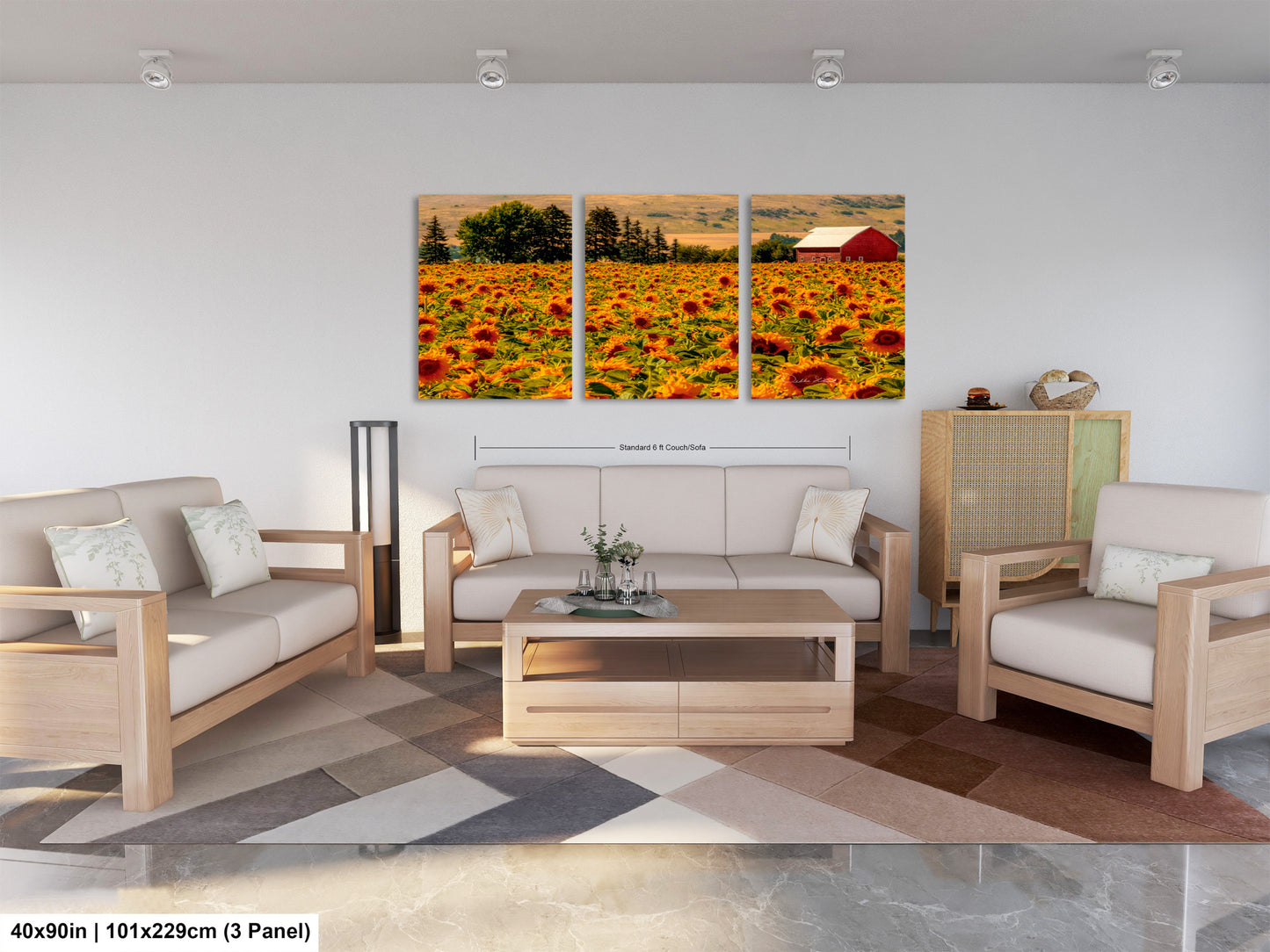 a living room filled with furniture and a painting on the wall