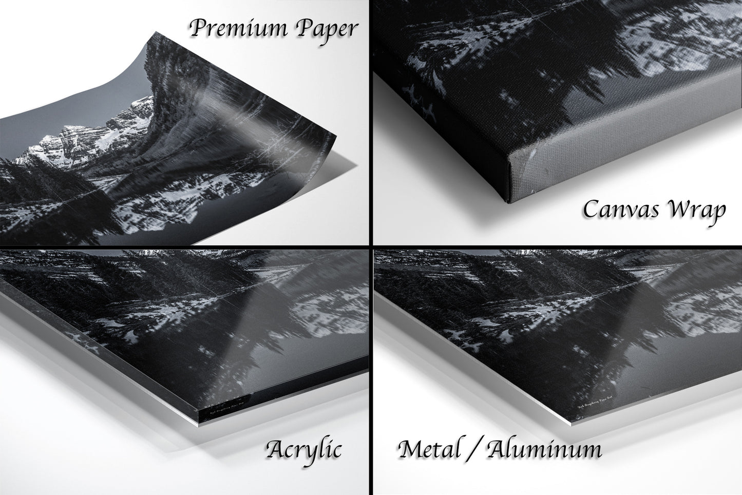 a series of four photos of a mountain range