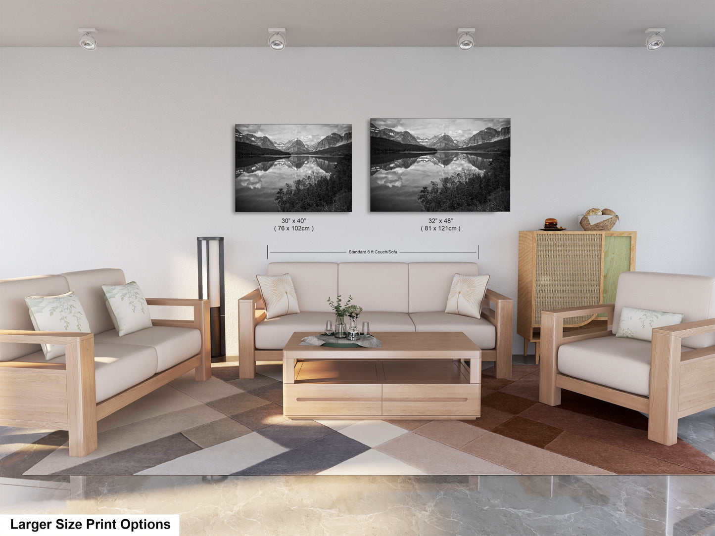 a living room filled with furniture and a painting on the wall