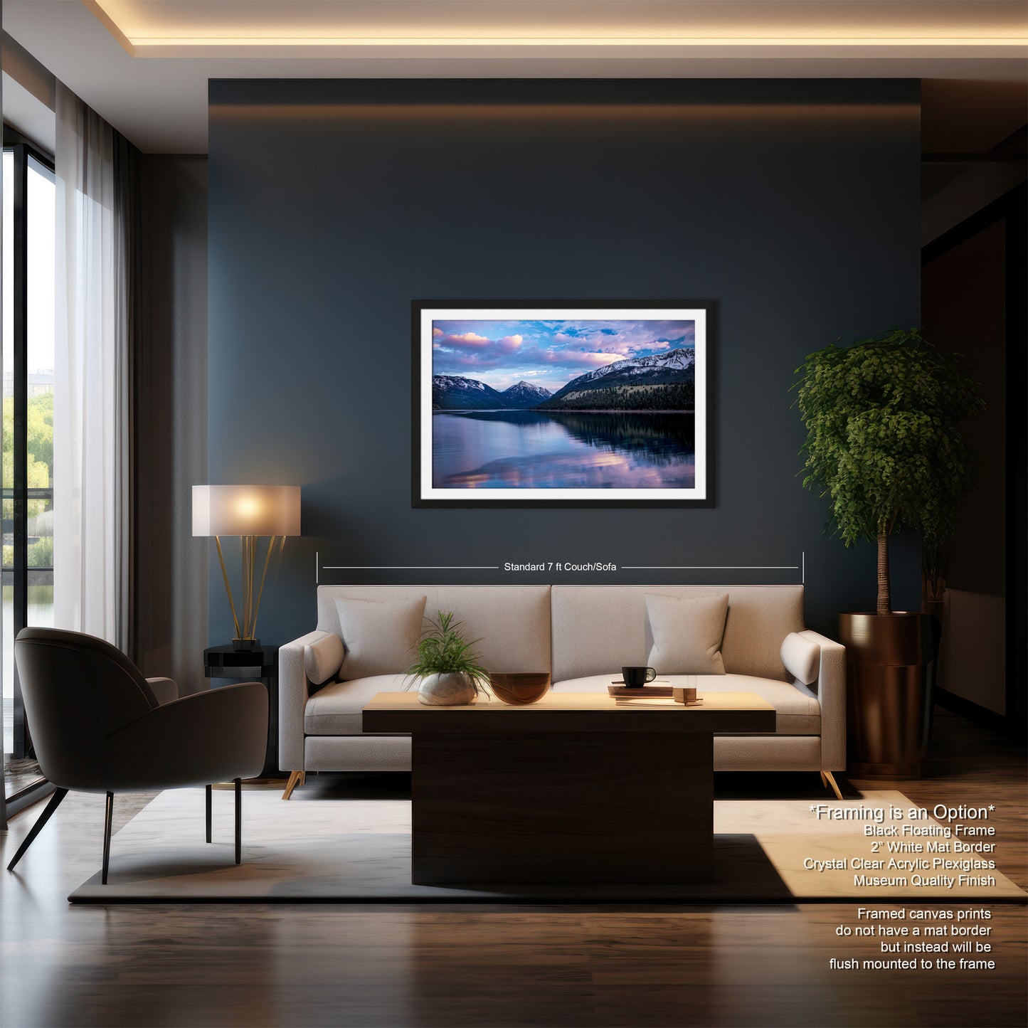 a living room filled with furniture and a painting on the wall